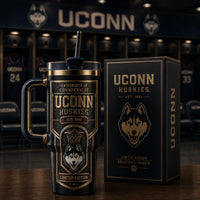 UCONN Heritage Crest - Blackout and Brass Tumbler Graphic